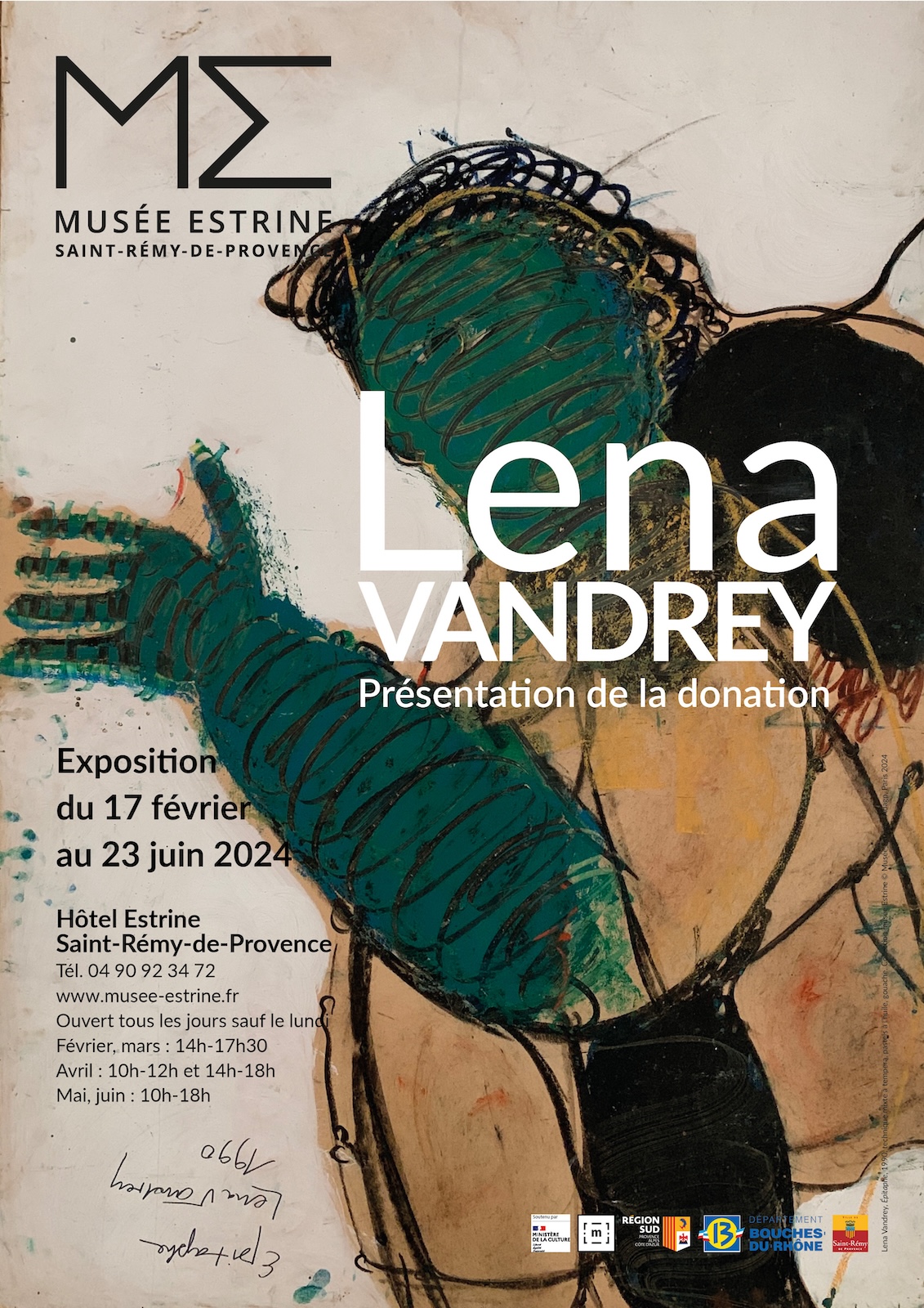 Lena Vandrey (1941-2018)
<em>Épitaphe</em>, 1990 
Technique mixte à tempera, pastels à l’huile, gouache 
© Musée Estrine, Adagp, Paris 2024