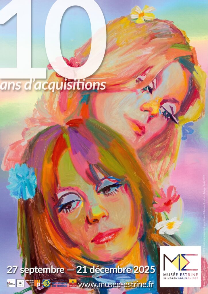 Nina Childress (1961) Sisters/Flowers, 2023 Huile sur vinyle holographique © Musée Estrine - Adagp, Paris 2025